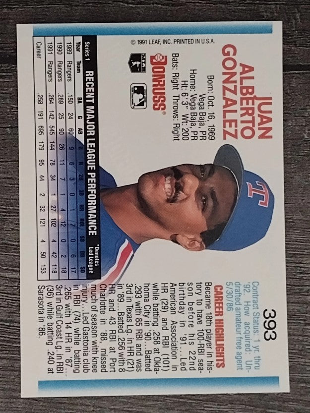 1992 Donruss #393 Juan Gonzalez