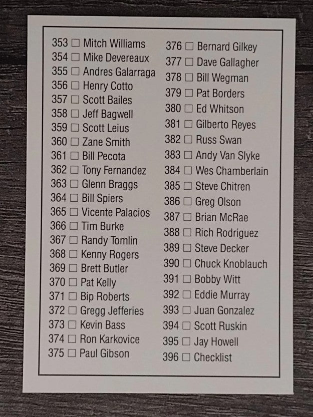 1992 Donruss #396 Checklist 317-396