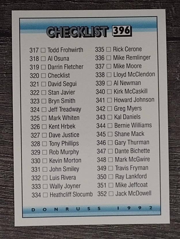 1992 Donruss #396 Checklist 317-396