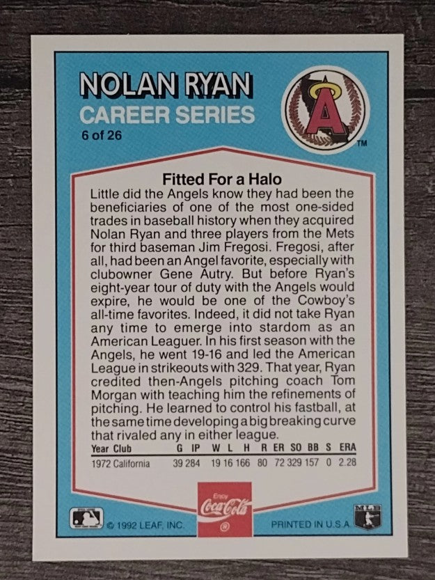 1992 Donruss Coke Ryan #6 Nolan Ryan/1972 CA