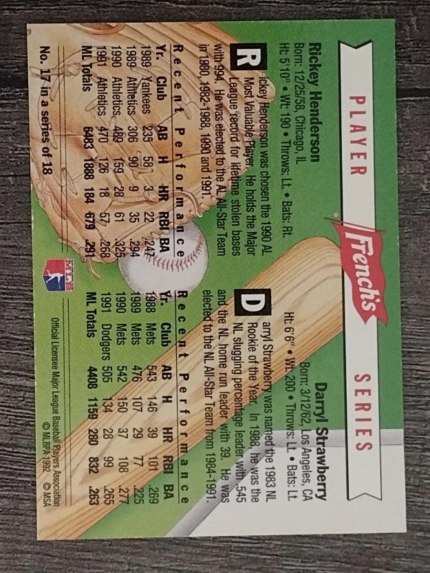 1992 French's #17 Rickey Henderson/Darryl Strawberry