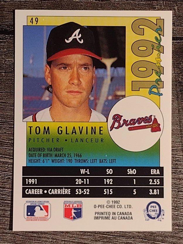 1992 O-Pee-Chee Premier #49 Tom Glavine