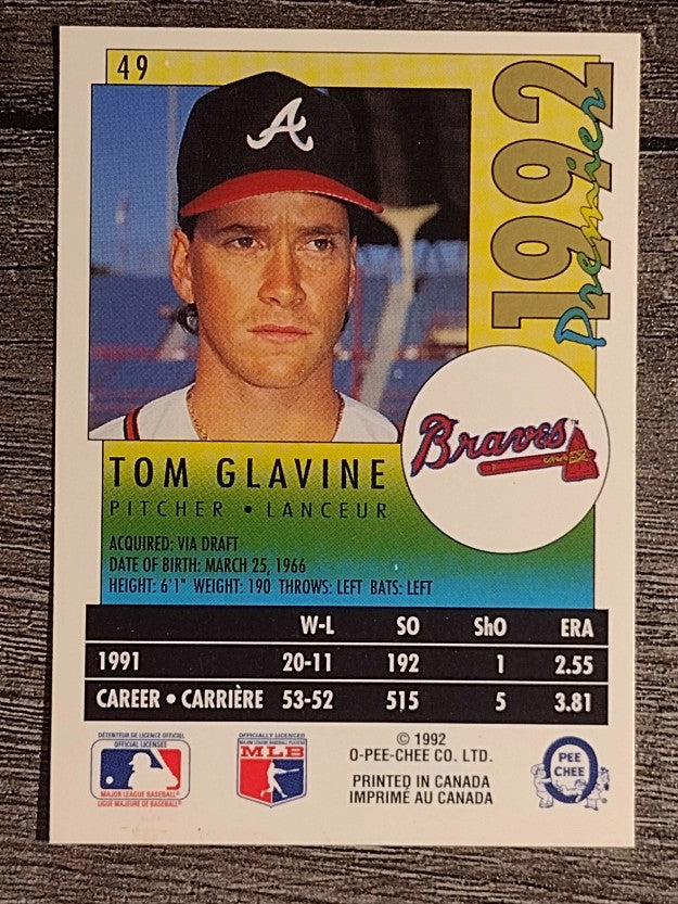 1992 O-Pee-Chee Premier #49 Tom Glavine