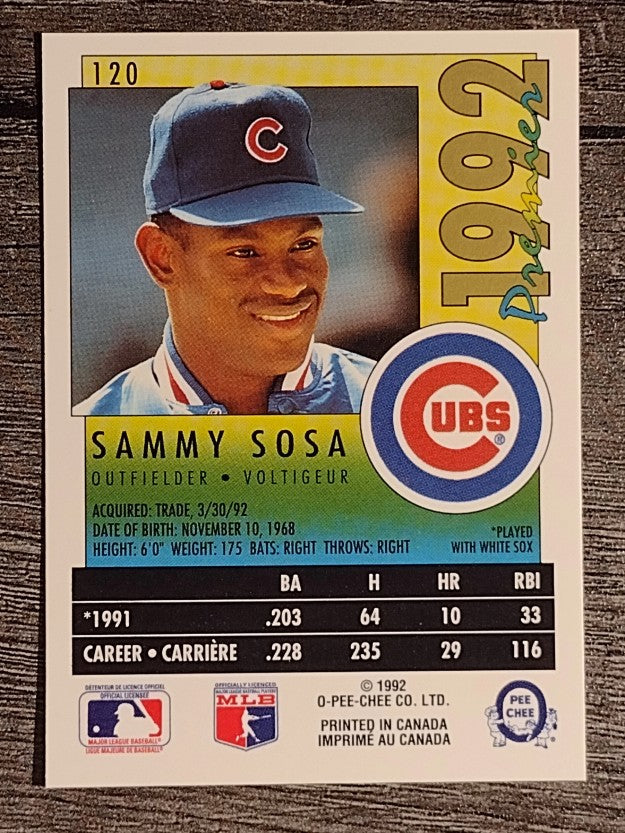 1992 O-Pee-Chee Premier #120 Sammy Sosa