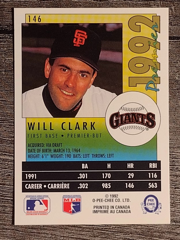 1992 O-Pee-Chee Premier #146 Will Clark