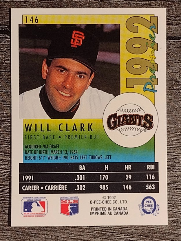1992 O-Pee-Chee Premier #146 Will Clark