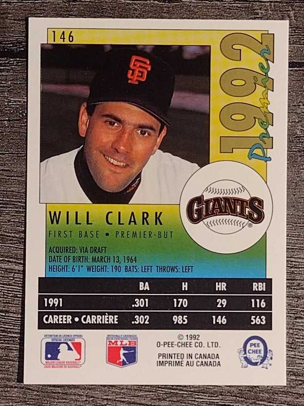 1992 O-Pee-Chee Premier #146 Will Clark