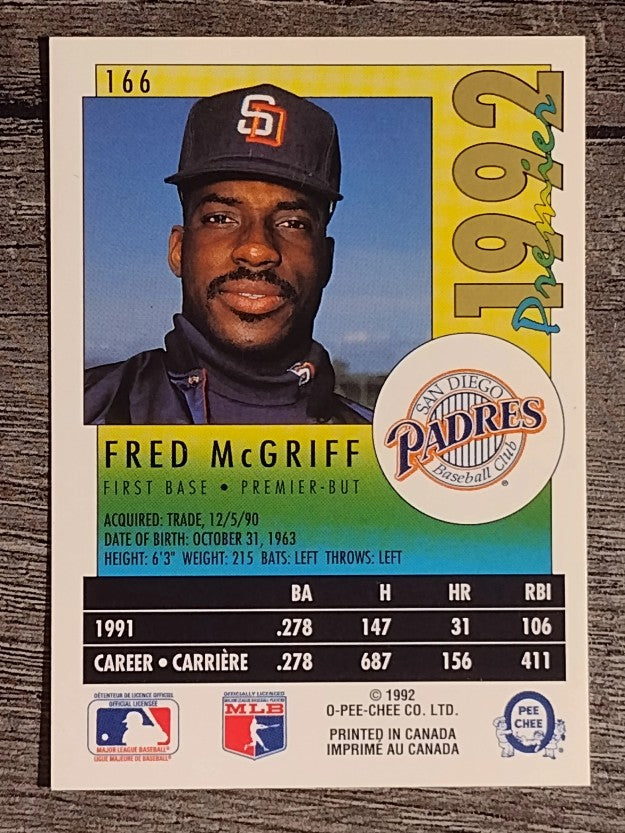 1992 O-Pee-Chee Premier #166 Fred McGriff