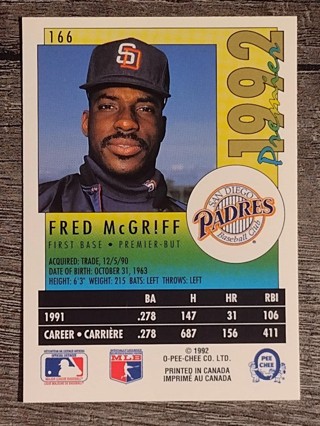 1992 O-Pee-Chee Premier #166 Fred McGriff