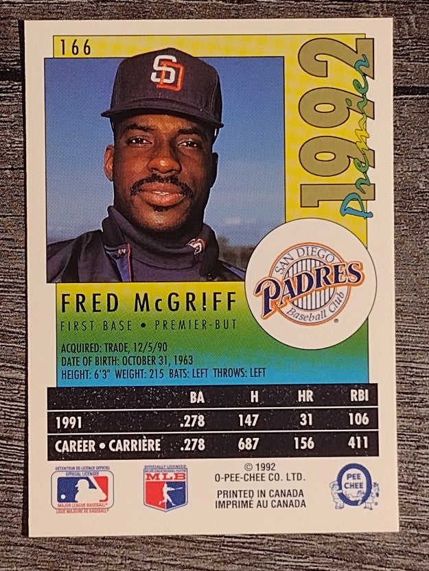 1992 O-Pee-Chee Premier #166 Fred McGriff
