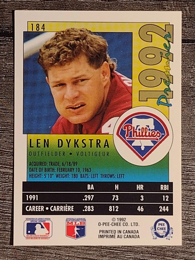 1992 O-Pee-Chee Premier #184 Len Dykstra