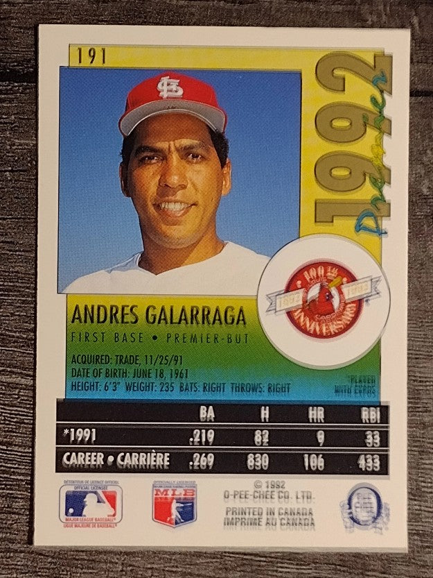 1992 O-Pee-Chee Premier #191 Andres Galarraga