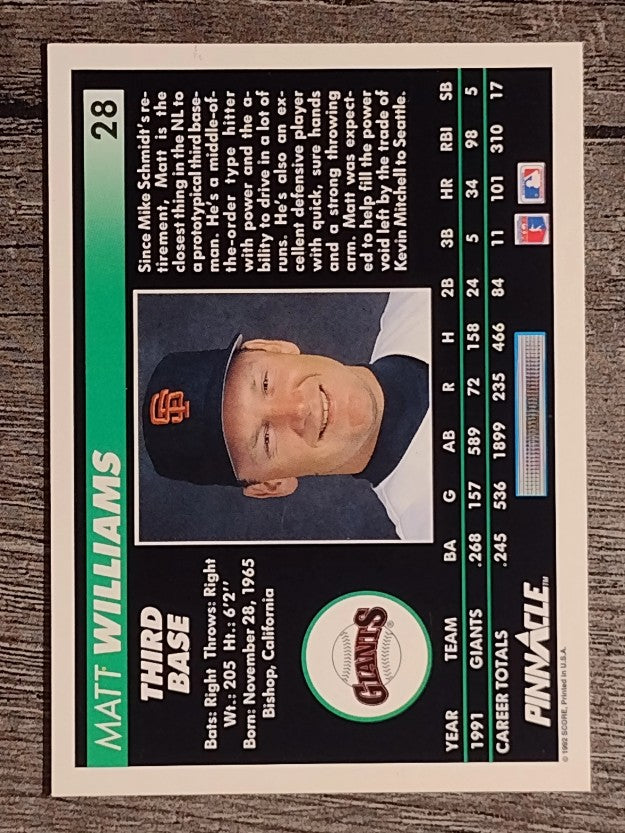1992 Pinnacle #28 Matt Williams
