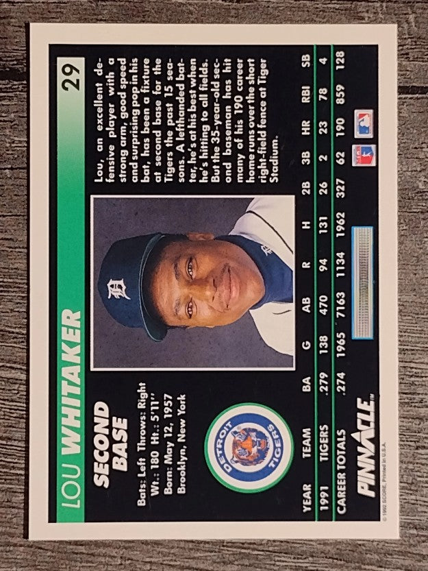1992 Pinnacle #29 Lou Whitaker