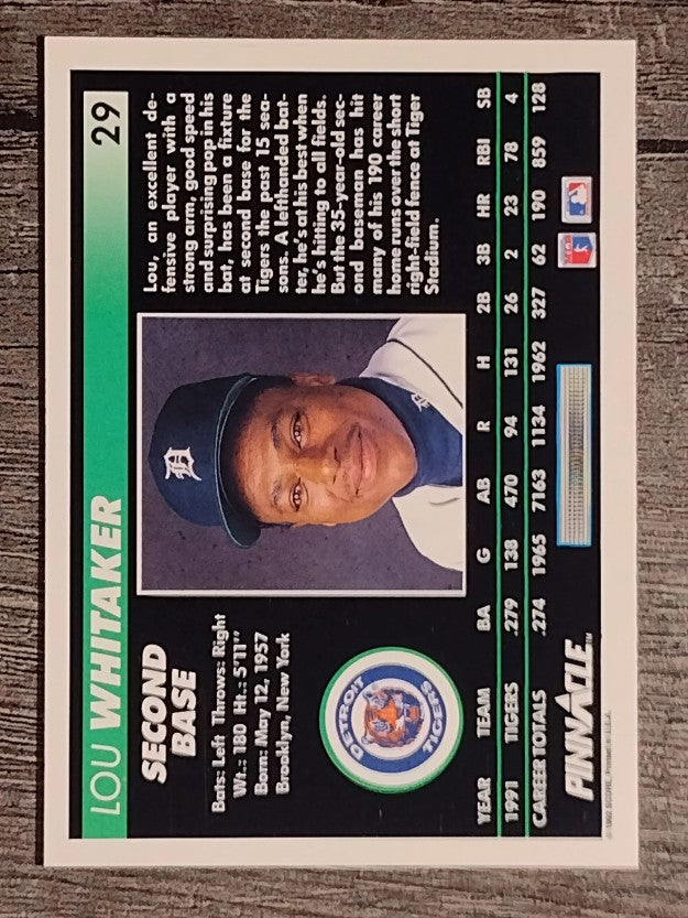 1992 Pinnacle #29 Lou Whitaker
