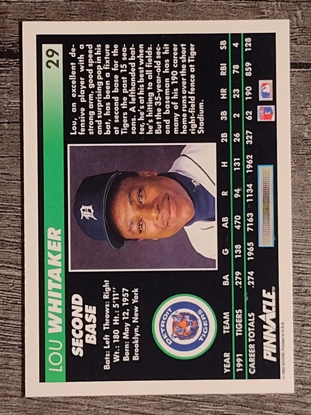 1992 Pinnacle #29 Lou Whitaker