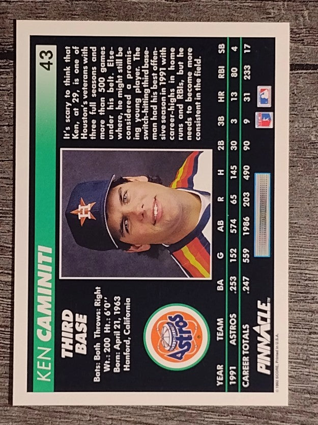 1992 Pinnacle #43 Ken Caminiti