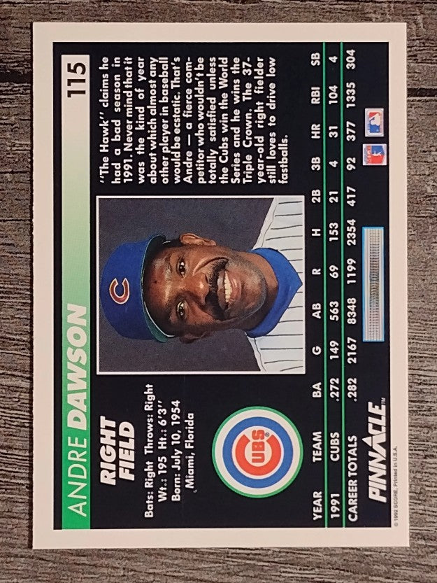 1992 Pinnacle #115 Andre Dawson