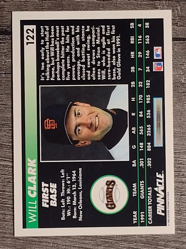 1992 Pinnacle #122 Will Clark
