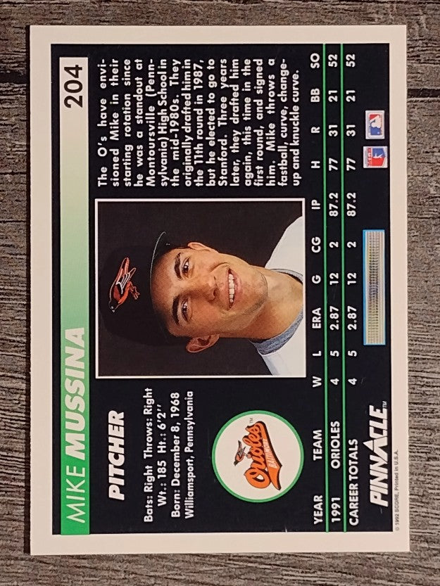 1992 Pinnacle #204 Mike Mussina