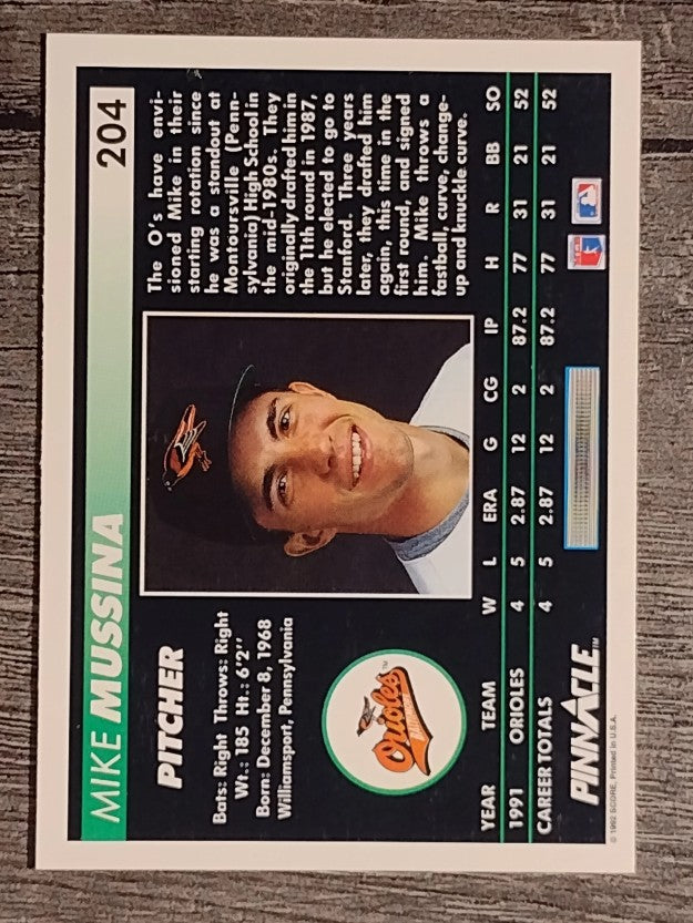 1992 Pinnacle #204 Mike Mussina