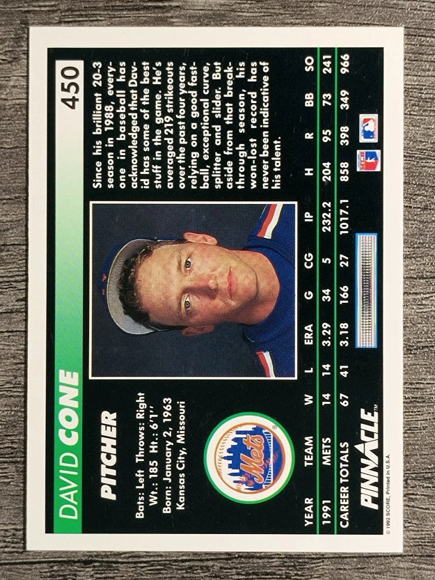 1992 Pinnacle #450 David Cone