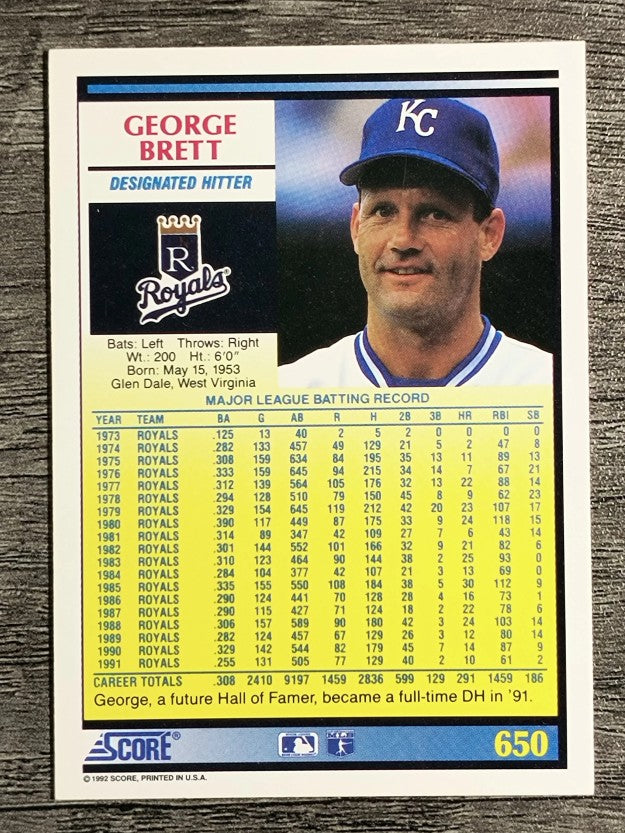 1992 Score #650 George Brett