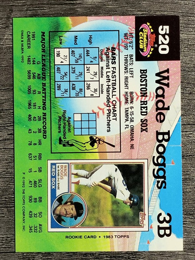 1992 Stadium Club #520 Wade Boggs