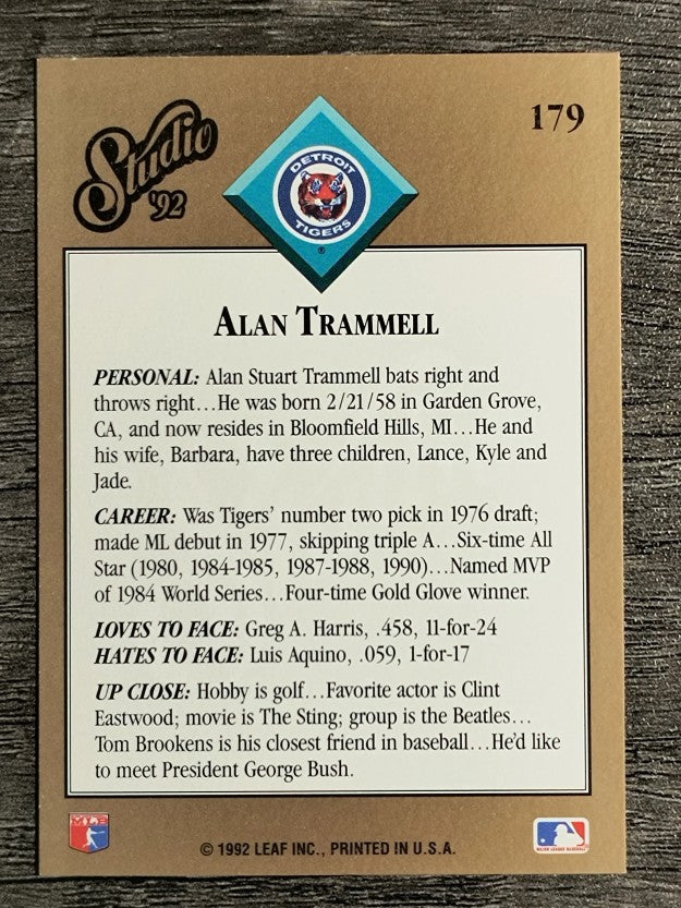 1992 Studio #179 Alan Trammell
