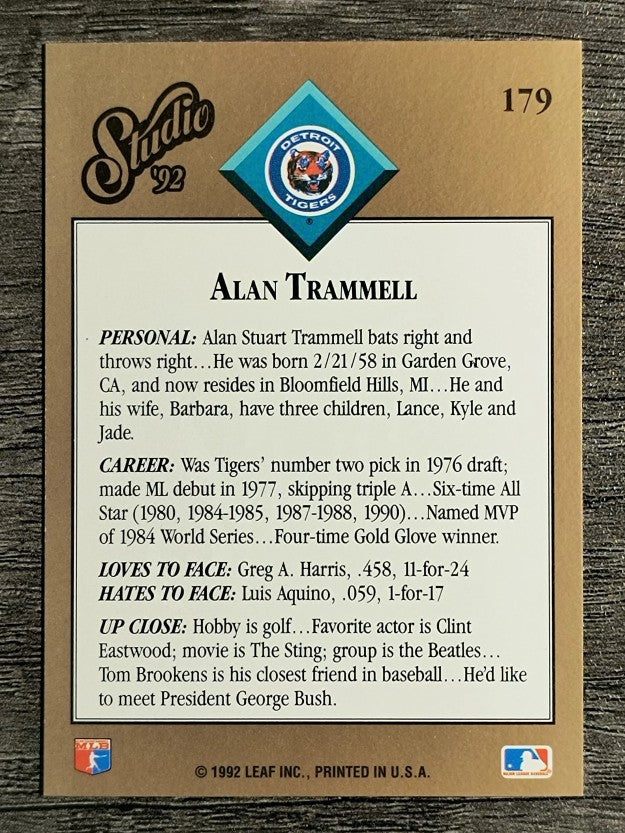 1992 Studio #179 Alan Trammell