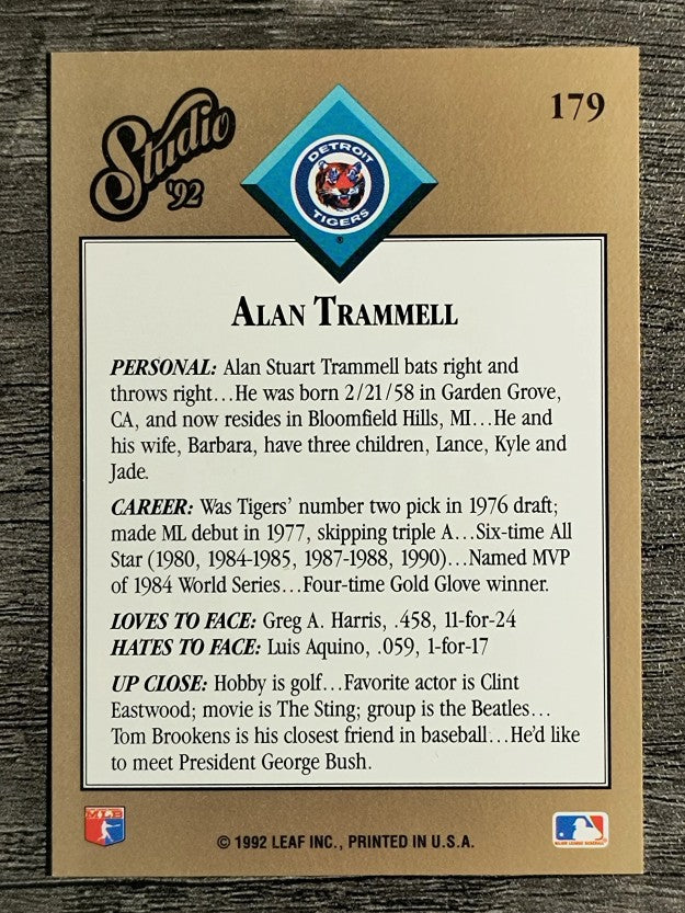 1992 Studio #179 Alan Trammell
