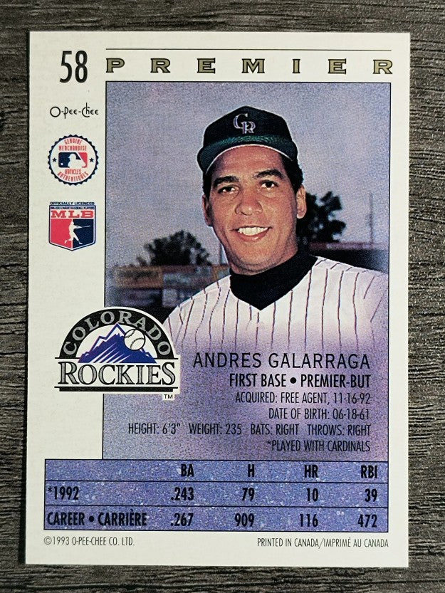 1993 O-Pee-Chee Premier #58 Andres Galarraga