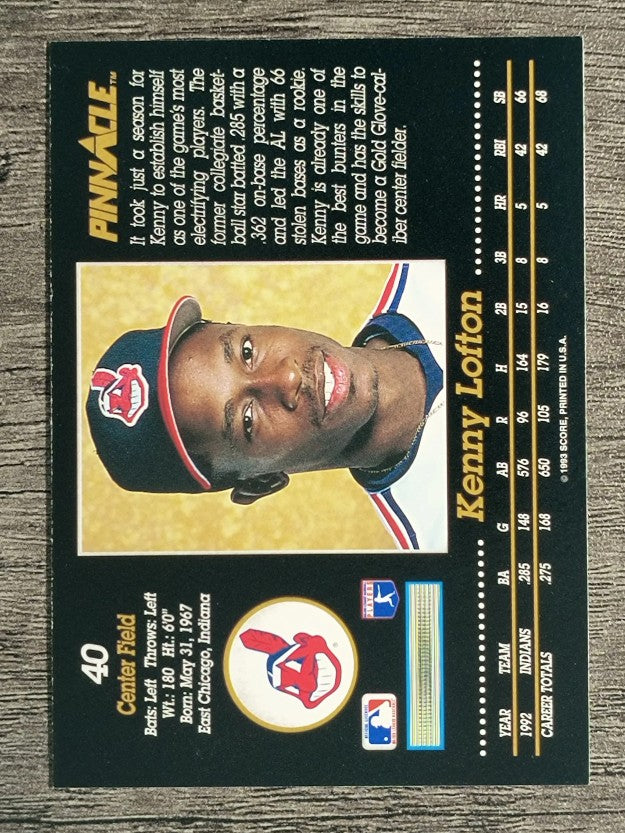1993 Pinnacle #40 Kenny Lofton