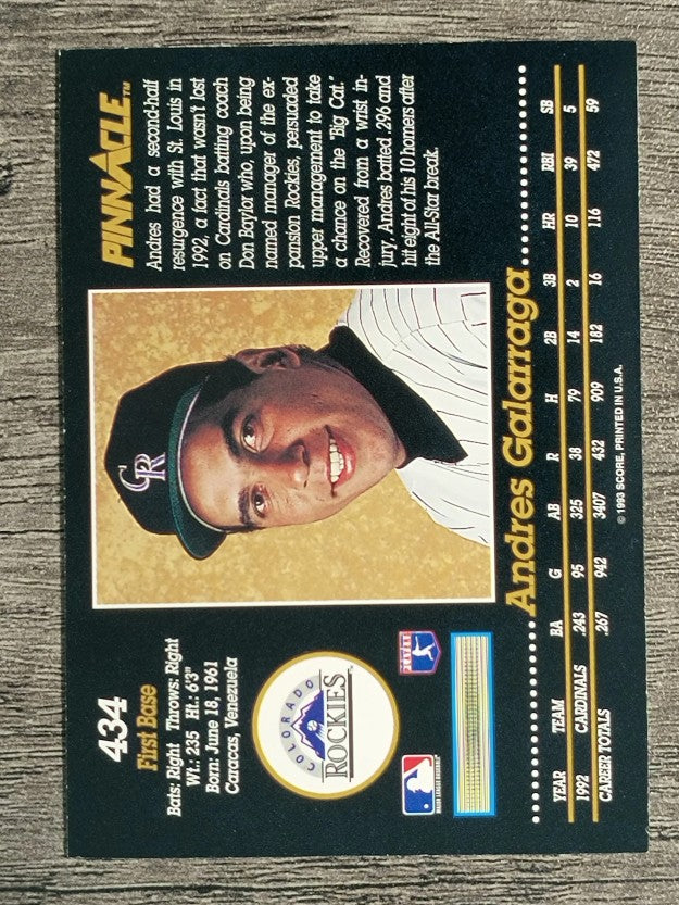 1993 Pinnacle #434 Andres Galarraga