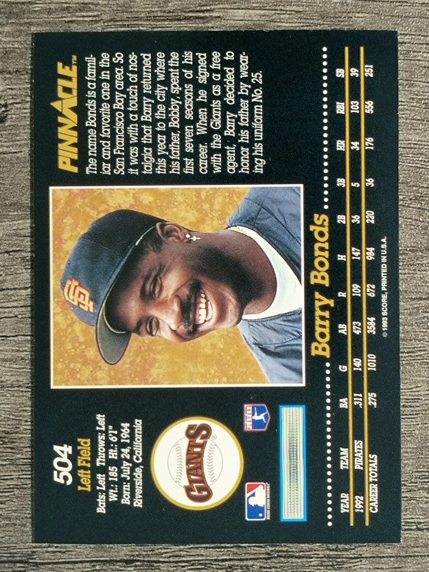 1993 Pinnacle #504 Barry Bonds
