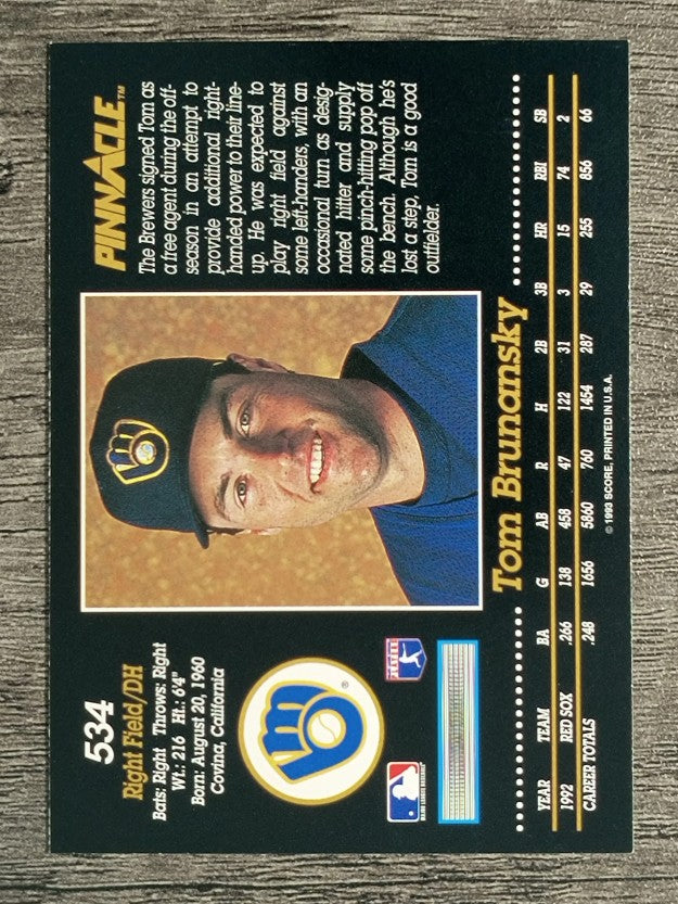 1993 Pinnacle #534 Tom Brunansky