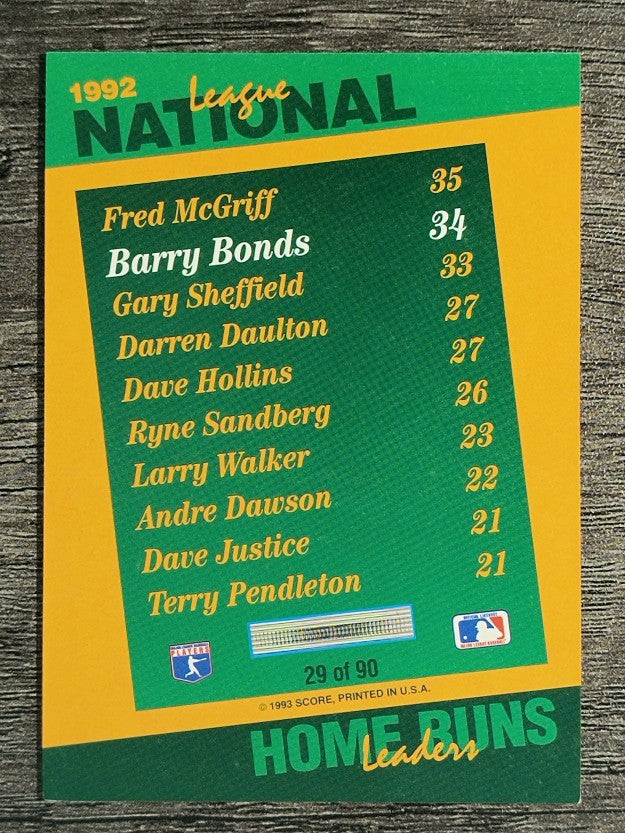 1993 Select Stat Leaders #29 Barry Bonds