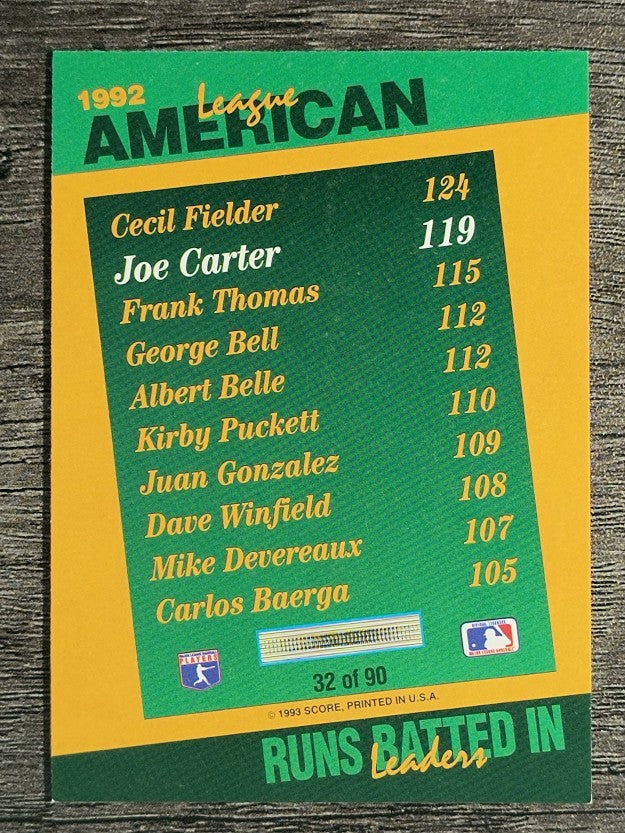 1993 Select Stat Leaders #32 Joe Carter