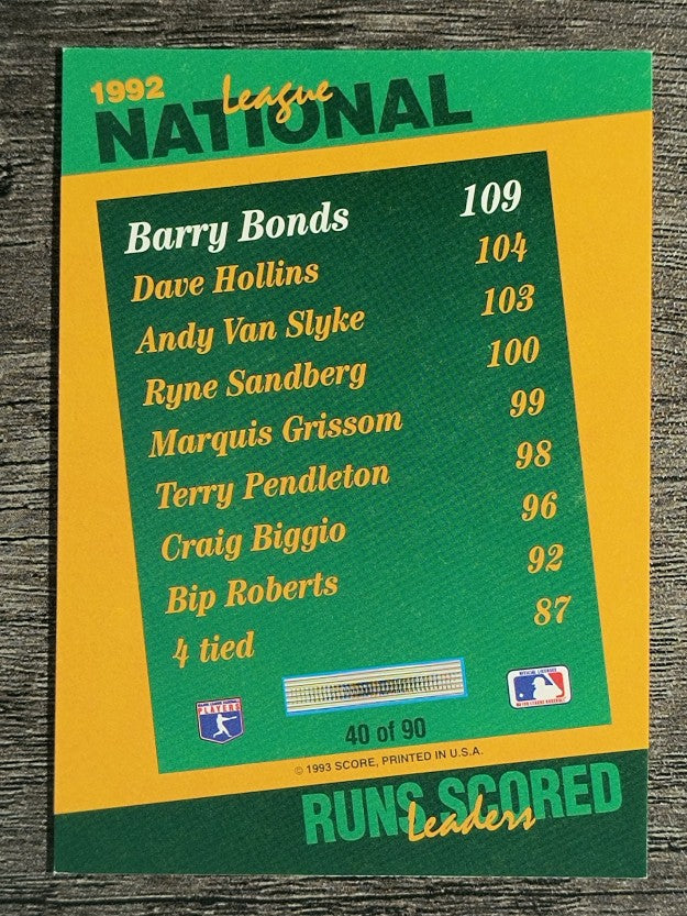 1993 Select Stat Leaders #40 Barry Bonds