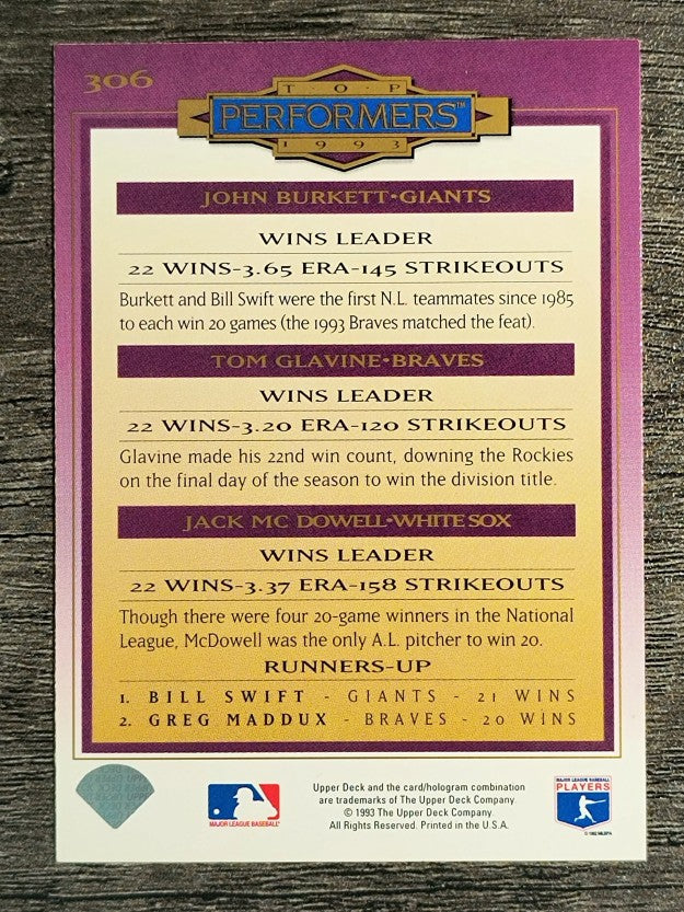 1994 Collector's Choice #306 Jack McDowell/John Burkett/Tom Glavine TP