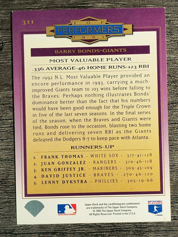 1994 Collector's Choice #311 Barry Bonds TP