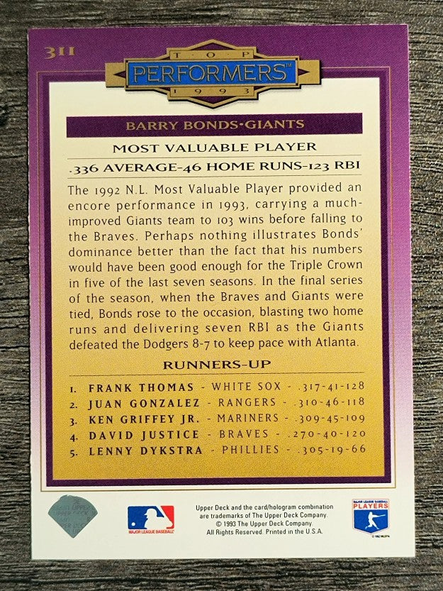 1994 Collector's Choice #311 Barry Bonds TP