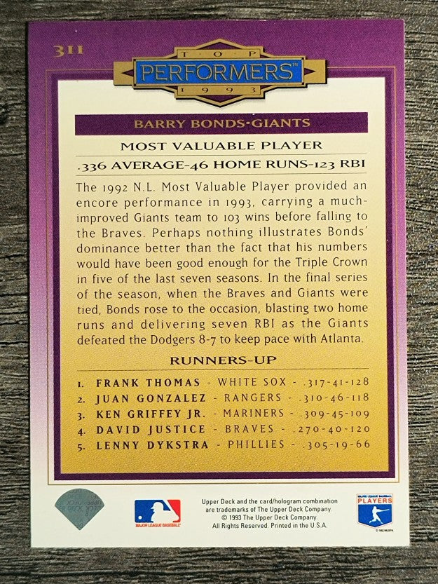 1994 Collector's Choice #311 Barry Bonds TP