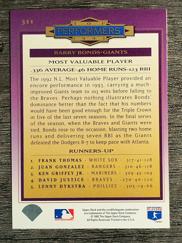 1994 Collector's Choice #311 Barry Bonds TP