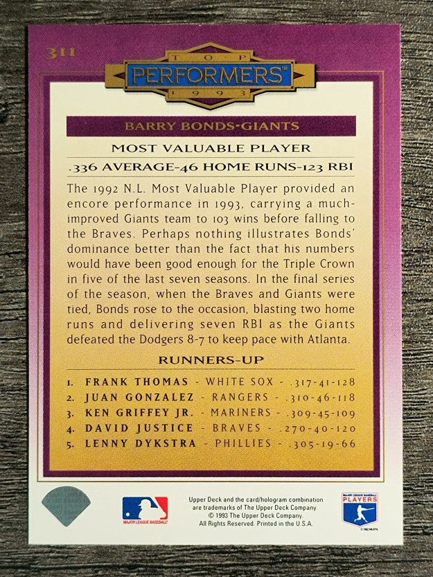 1994 Collector's Choice #311 Barry Bonds TP