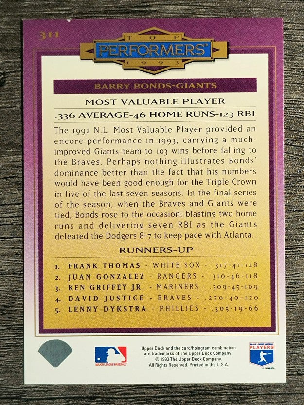 1994 Collector's Choice #311 Barry Bonds TP