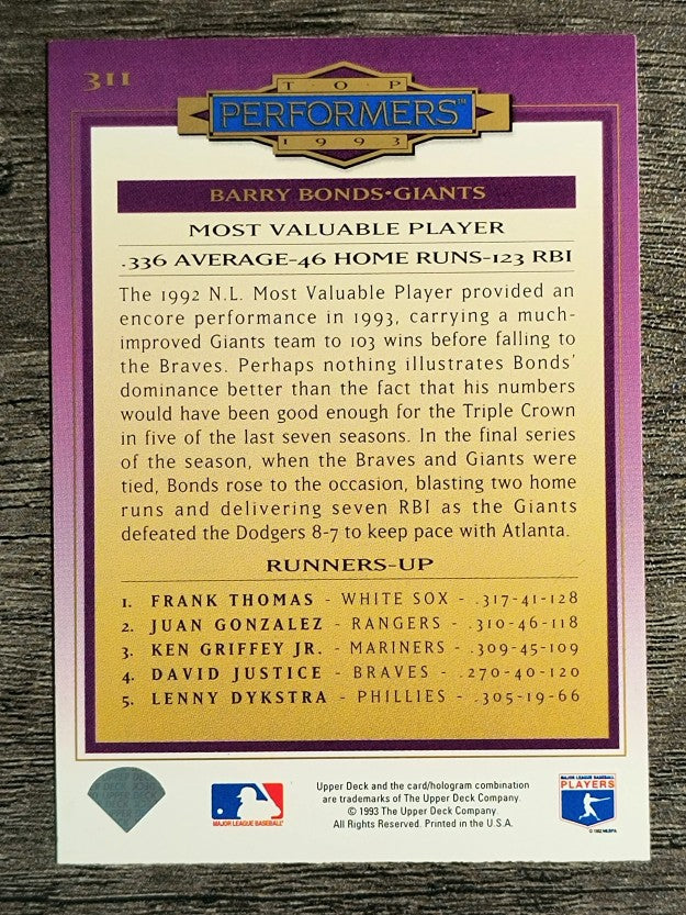 1994 Collector's Choice #311 Barry Bonds TP