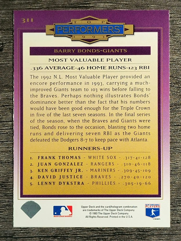1994 Collector's Choice #311 Barry Bonds TP
