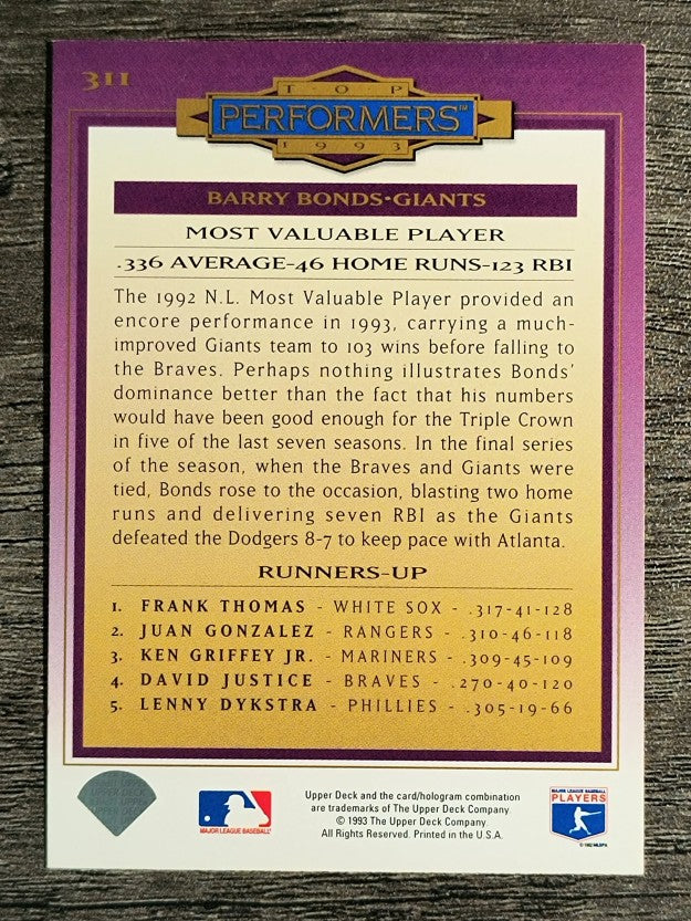 1994 Collector's Choice #311 Barry Bonds TP