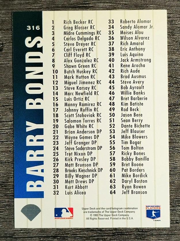 1994 Collector's Choice #316 Barry Bonds CL